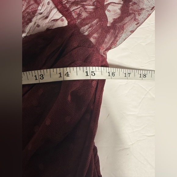 Lulu's Sweet Amor burgundy Tulle Swiss Dot Tiered Bustier Midi Dress Size Large - Picture 10 of 14